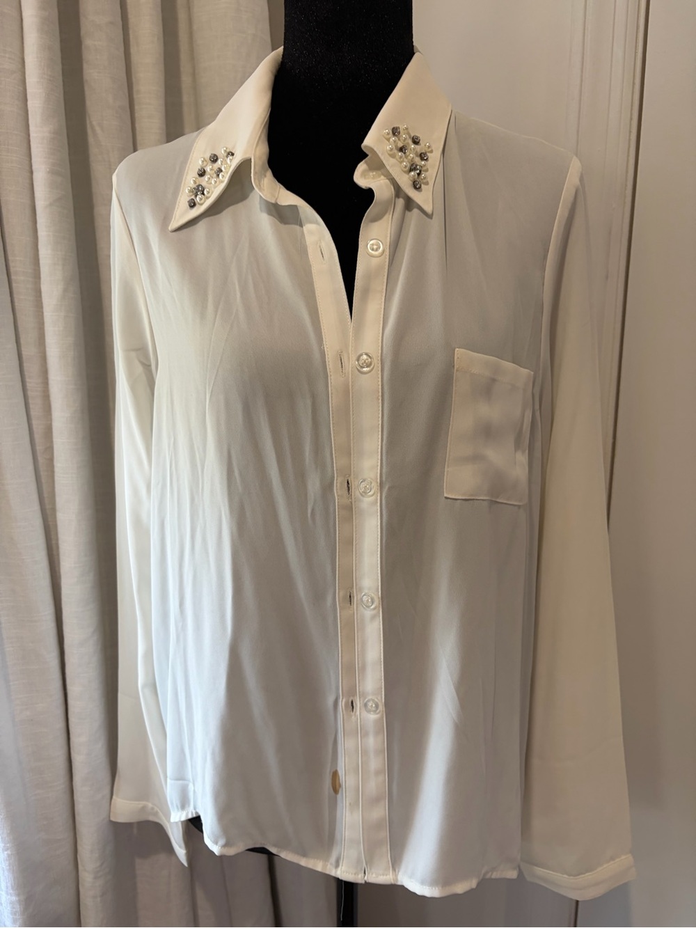 Better Be Cream Embellished Collar Button-Up Blouse